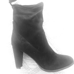 Brand new tie top booties. Black suede. Size 9.